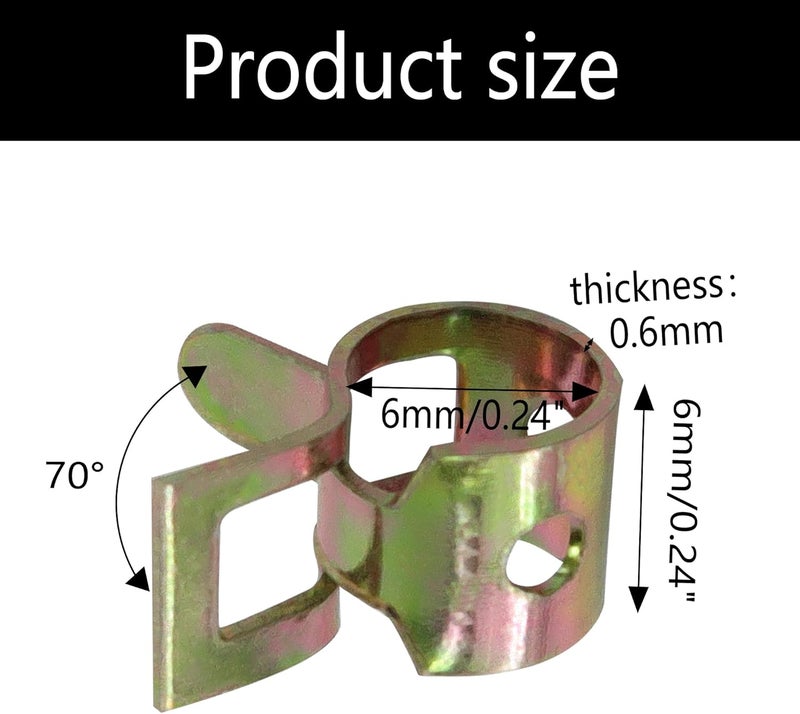 AUXBC 20Pcs 1/4Inch Spring Band Type Fuel Hose Clamps, 6mm Silicone Vacuum Hose Pipe Clamp Fasteners, Water Pipe Air Tube Clamps, Fit 6.5-7.1mm OD Hose - Image 2